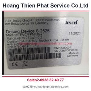 Thiết bị định lượng khí Clo Lutz-Jesco Dosing Device C 2526 - Thiết bị định lượng khí Clo Lutz-Jesco Dosing Device C 2526